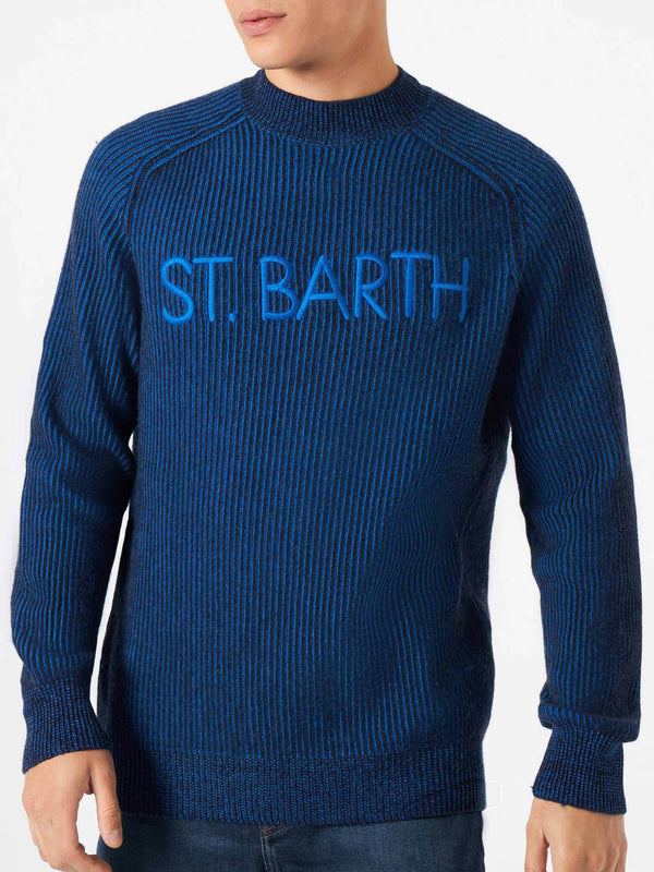 Man half-turtleneck ribbed blue sweater