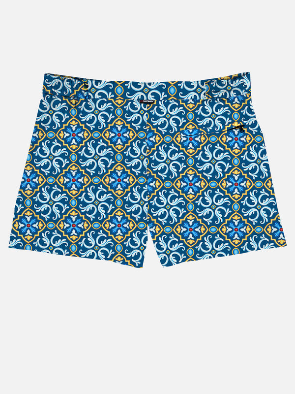 Man swim shorts with maiolica print
