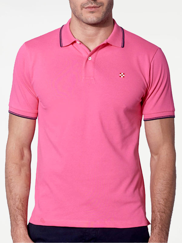 Pink fluo piquet polo with St. Barth check logo
