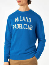 Herrenpullover mit Jacquard-Aufdruck „Milano Padel Club“.