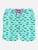 Man light fabric swim shorts with swimmer turtle print