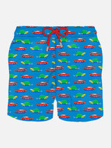 Man light fabric swim shorts with turtle and car print