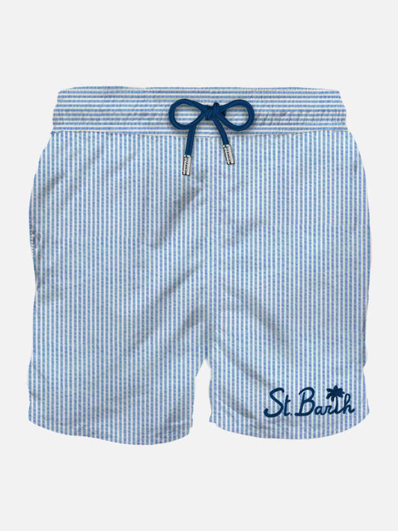 Man seersucker swim shorts with striped print