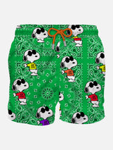 Man classic swim shorts with Snoopy on green bandanna pattern | SNOOPY - PEANUTS™ SPECIAL EDITION