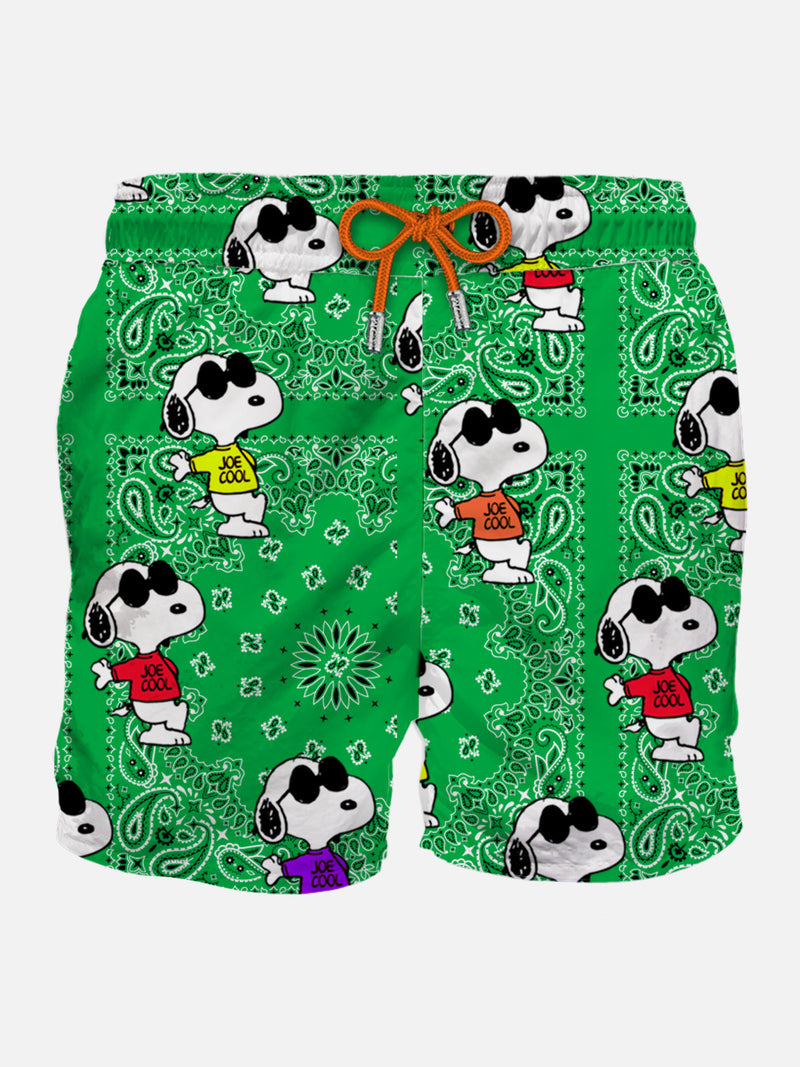 Man classic swim shorts with Snoopy on green bandanna pattern | SNOOPY - PEANUTS™ SPECIAL EDITION