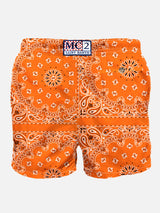Man swim shorts with orange bandanna print