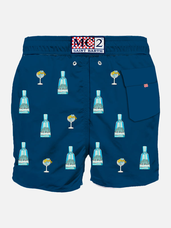 Man blue classic swim shorts with Gin Mare print |  GIN MARE SPECIAL EDITION