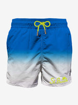 White and blue shades  mid-length swim shorts