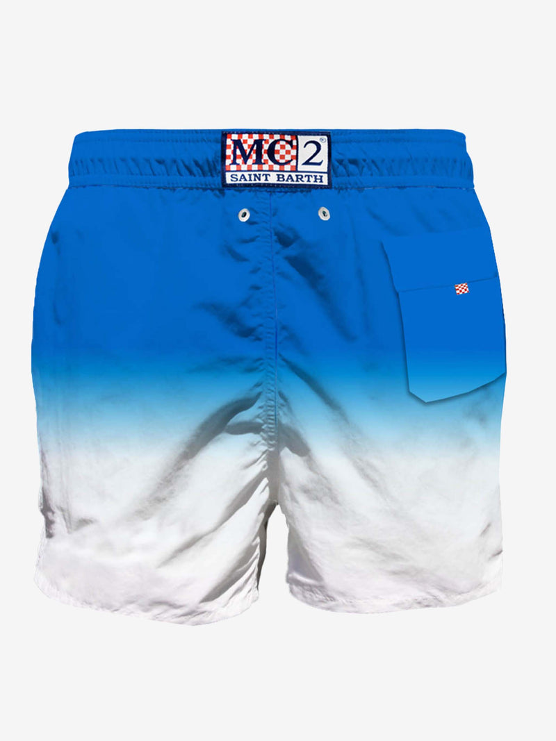 White and blue shades  mid-length swim shorts