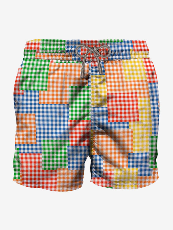 Multicolor gingham man swim shorts