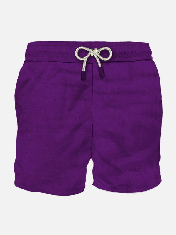 Man purple linen swim shorts