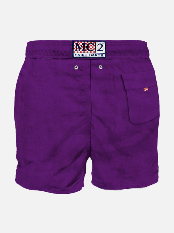 Man purple linen swim shorts