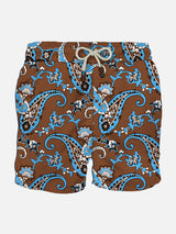 Man linen swim shorts with paisley print