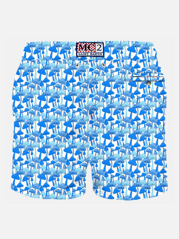 Man light fabric swim shorts with mushrooms print
