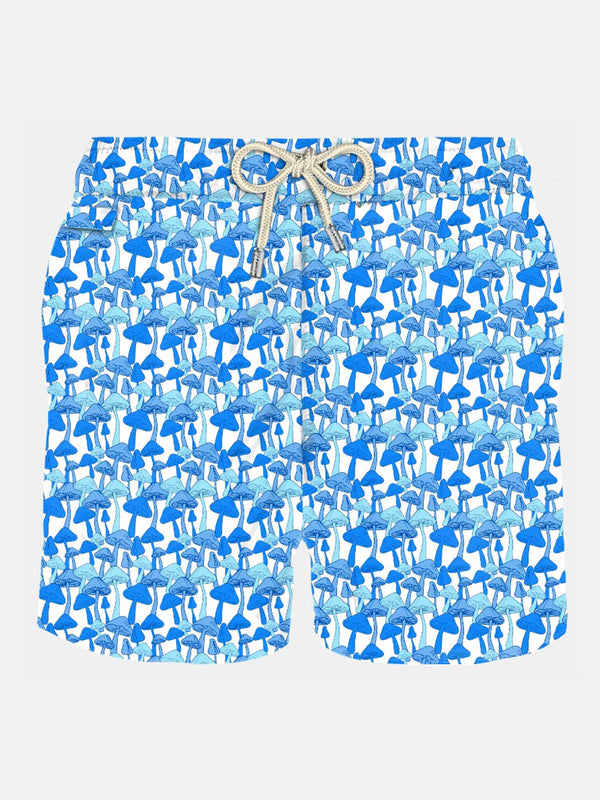 Man light fabric swim shorts with mushrooms print