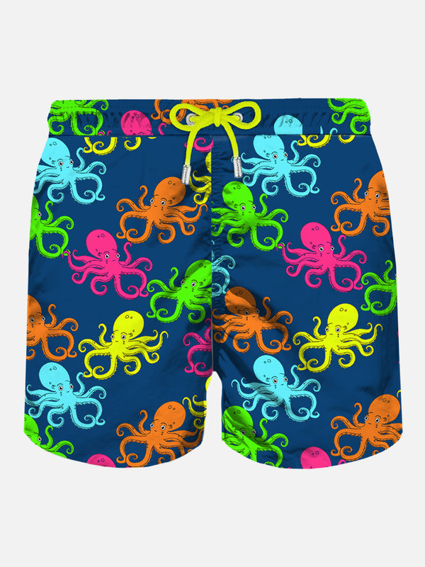 Man light fabric swim shorts with octopus print