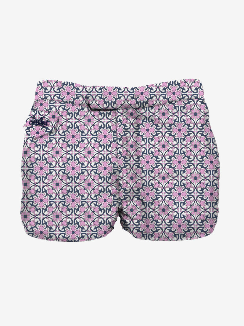 Short lentgh swim shorts with maiolica print