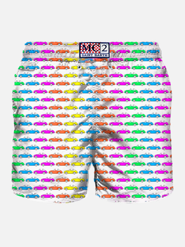 Man lightweight fabric swim-shorts Lighting Micro Fantasy with car print