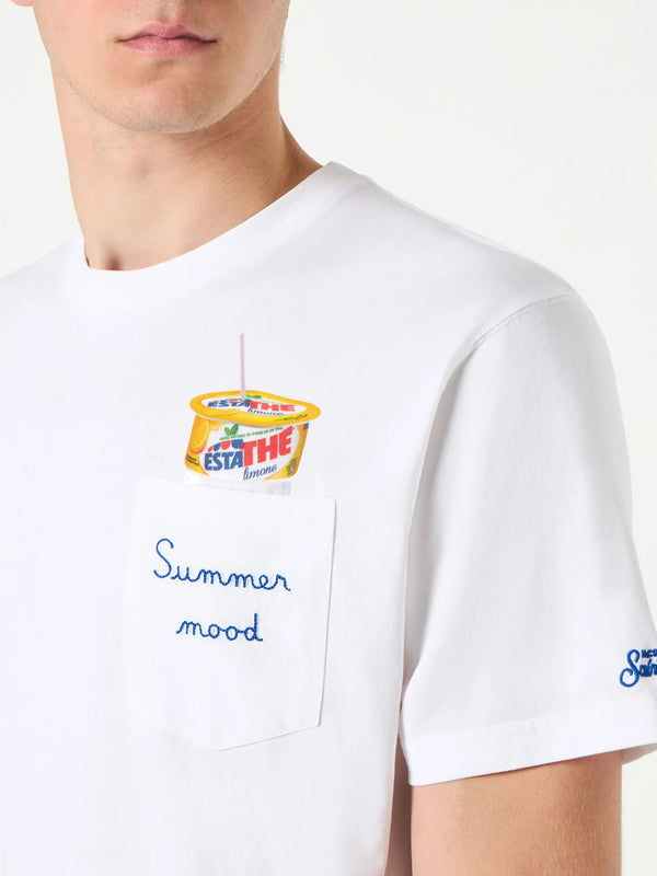 T-shirt da uomo in cotone con stampa e ricamo Estathé summer mood | Estathé® Edizione Speciale