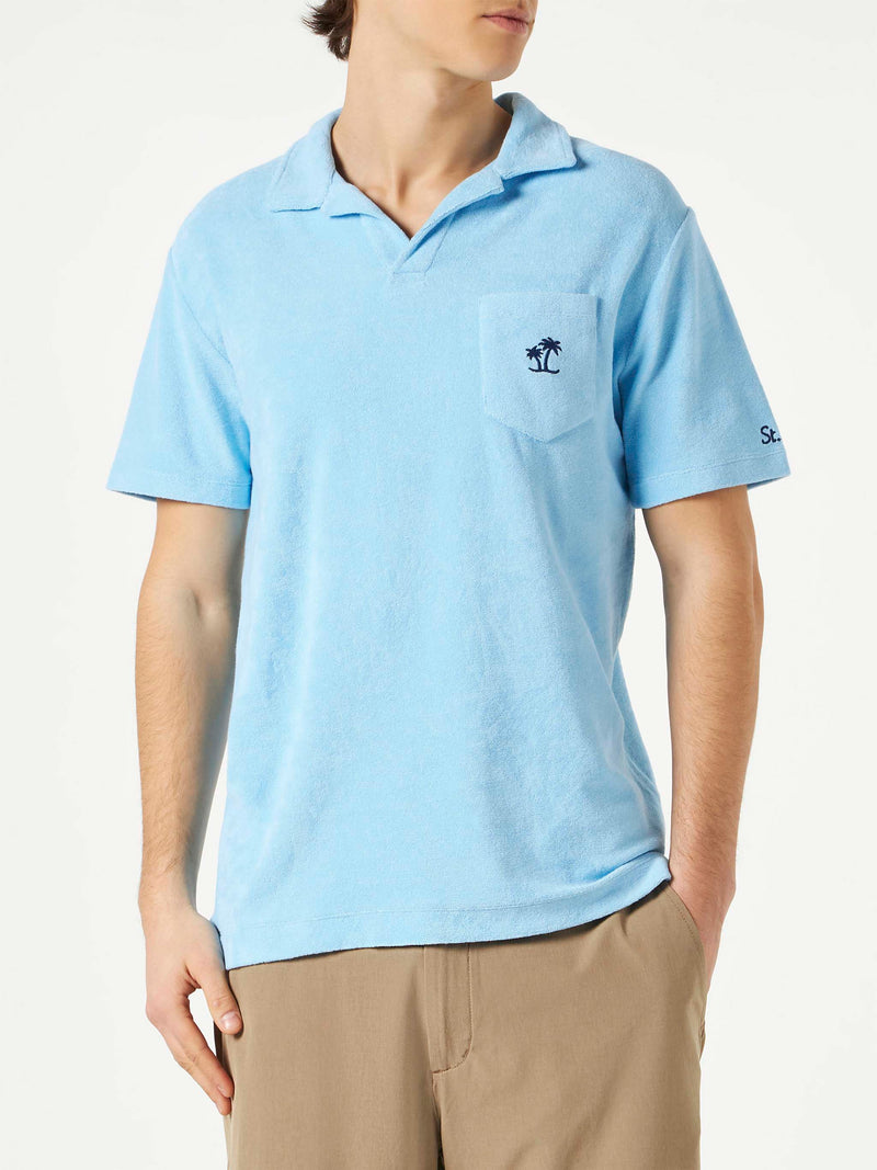 Herren-Poloshirt aus Frottee in Marineblau und Hellblau