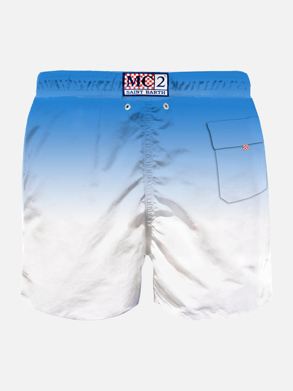 Bluette and White gradient print mid-length swim shorts