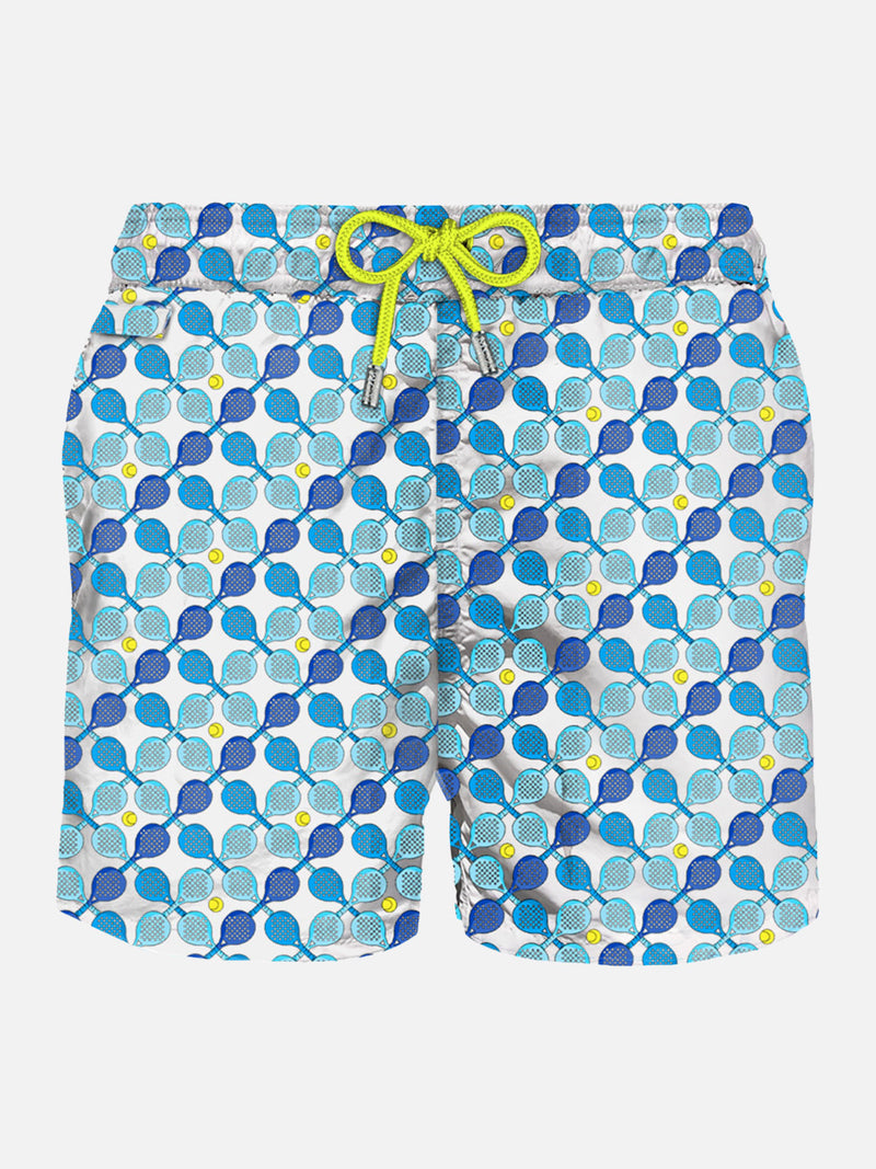 Man light fabric swim shorts with padel rackets print