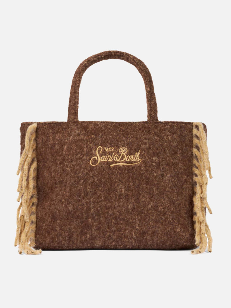 Vanity blanket brown shoulder bag with fringes