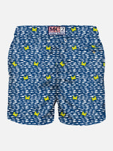 Man light fabric swim shorts with fish & crab print
