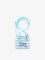 Light blue striped canvas key holder with shoulder strap