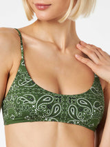 Woman bralette bikini with military green bandanna print