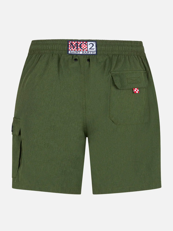 Man military green comfort and stretch swim shorts