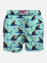 Monkey riding mid-length swim shorts