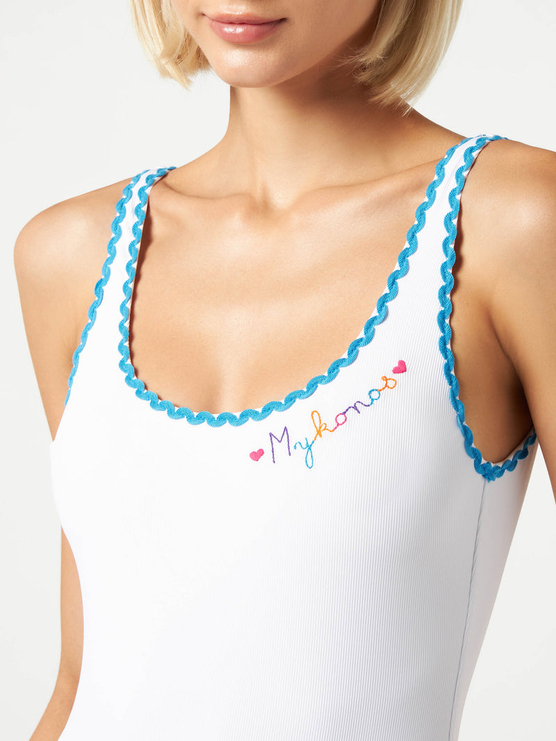 Einteiliger Badeanzug mit Mykonos-Stickerei