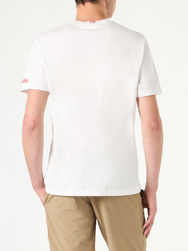 Man cotton t-shirt with Mykonos print