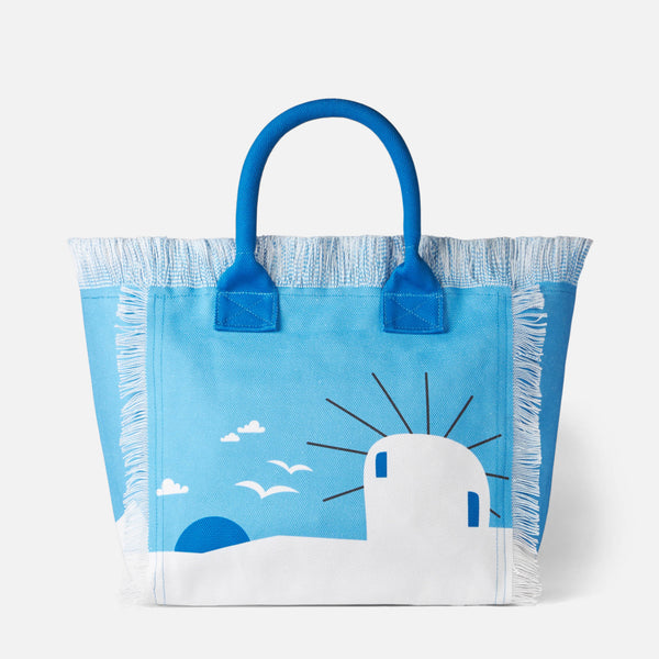 Vanity canvas shoulder bag with Mykonos print