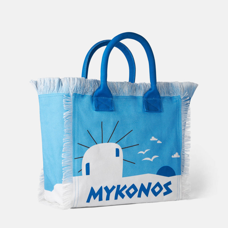 Vanity canvas shoulder bag with Mykonos print