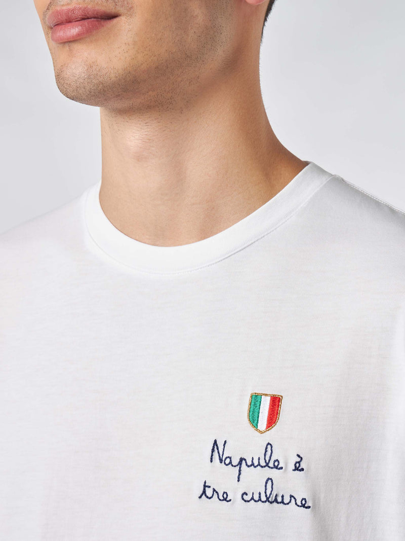 T-shirt da uomo in cotone con ricamo Napule è tre culure