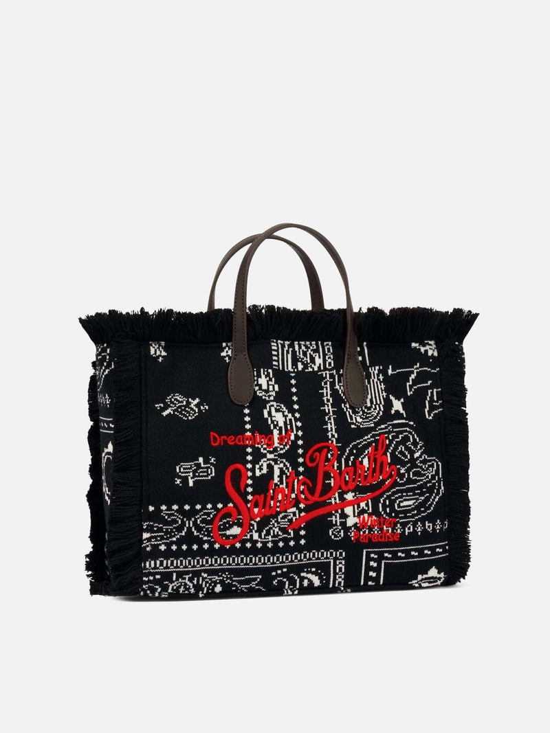 Colette wooly handbag with black bandanna print