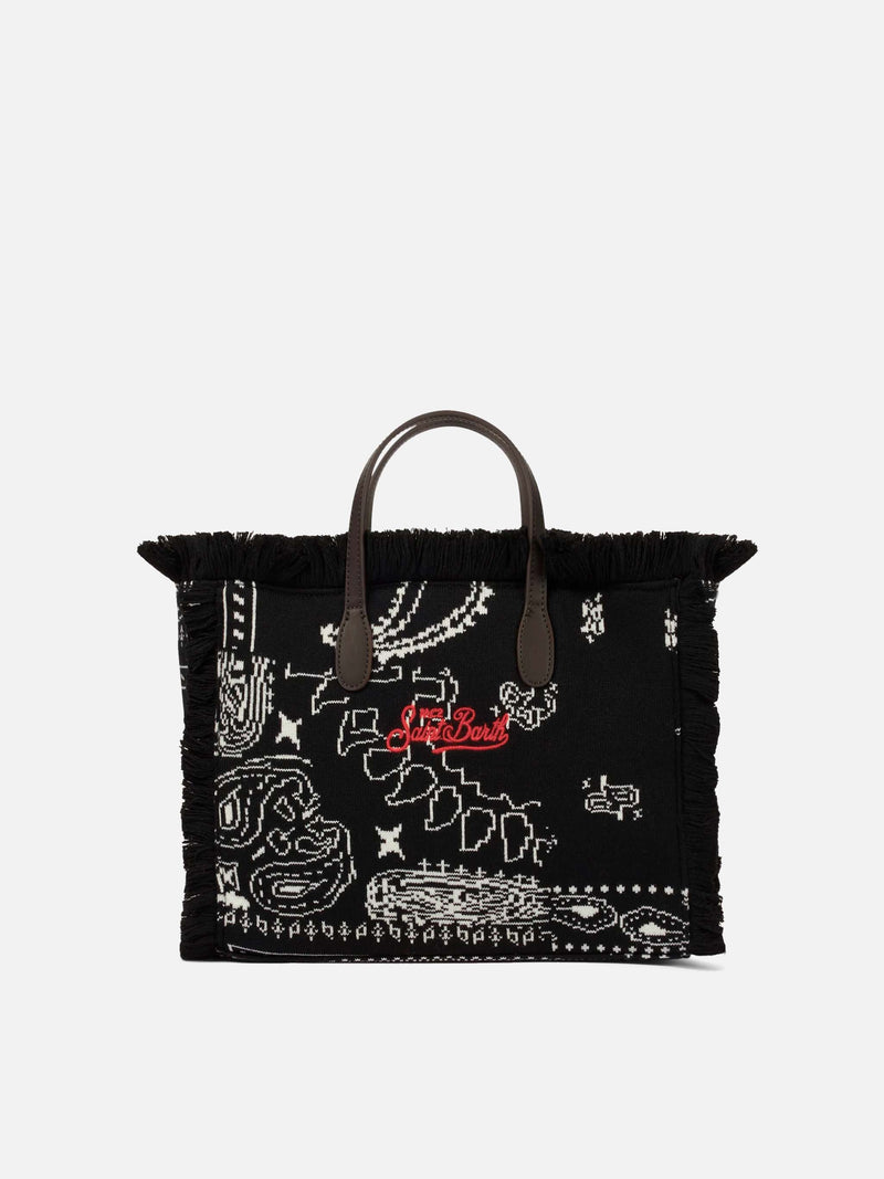 Colette wooly handbag with black bandanna print