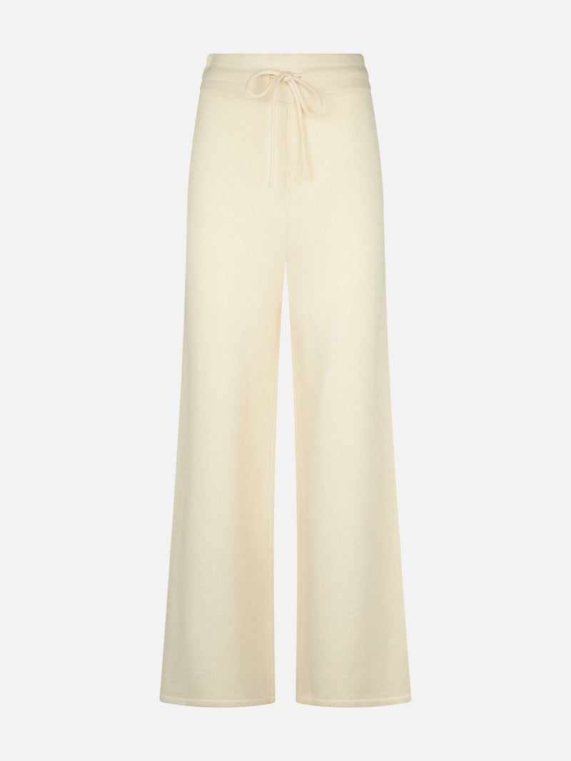 Knitted off white palazzo pants