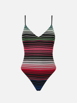 Woman one piece swimsuit with stripes