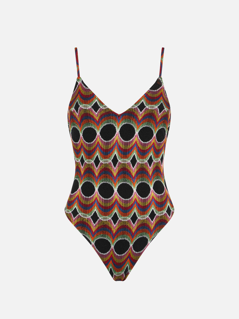 Woman one piece swimsuit with pattern