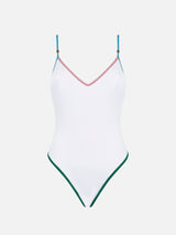 Ribbed one piece swimsuit with lurex edges