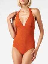 Lurex orange one piece swimsuit