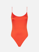 Shiny orange one piece swimsuit
