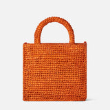 Mini borsa Vanity in rafia arancione con ricamo frontale