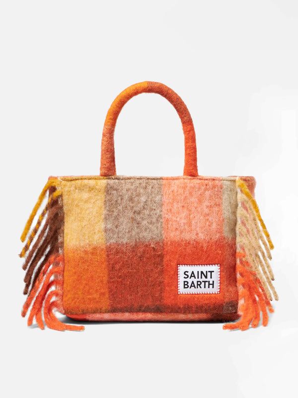 Colette handbag with multicolor check and fringes