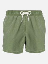 Military green delavè man's swim shorts