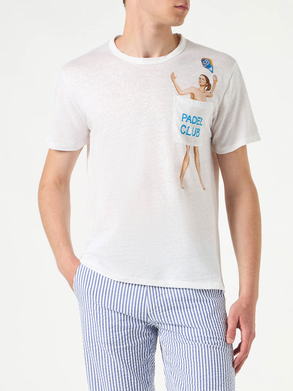 T-shirt da uomo in jersey di lino con taschino stampato