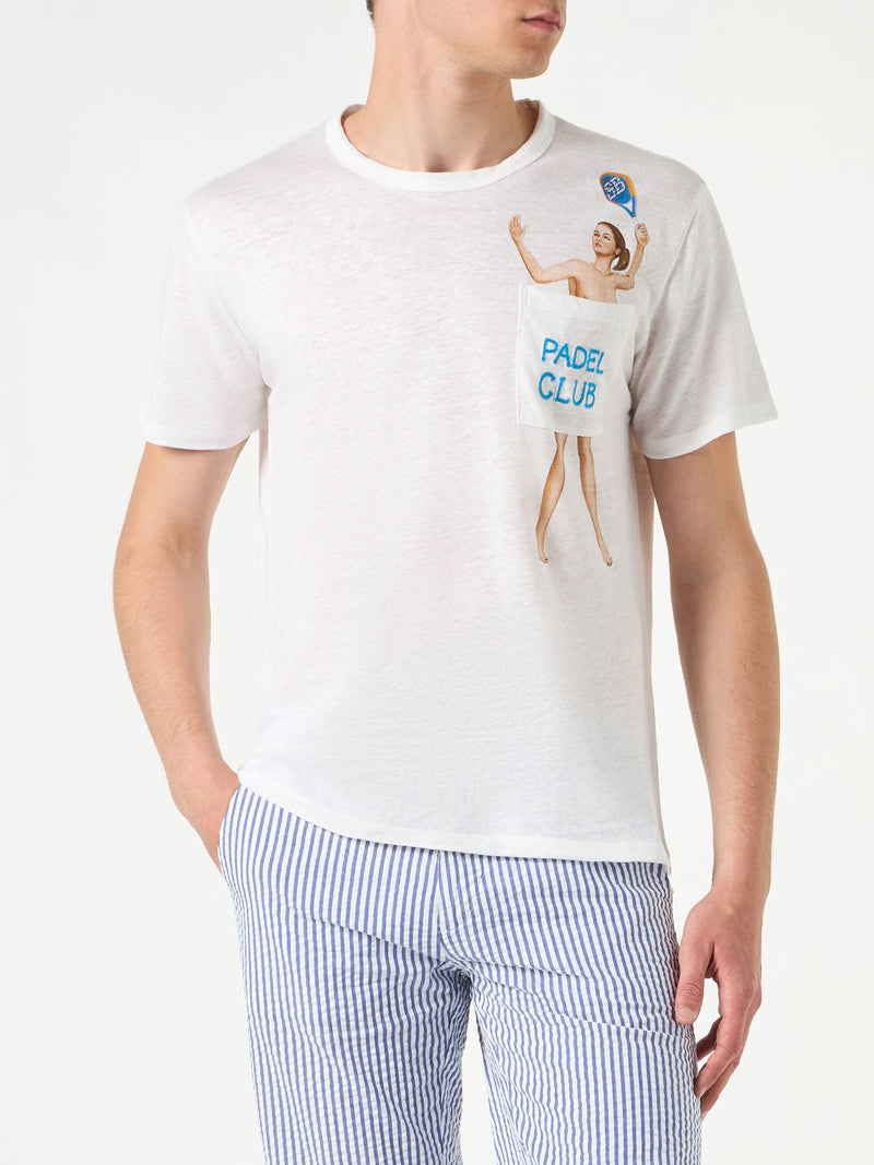 Herren-T-Shirt aus Leinenjersey mit bedruckter Tasche